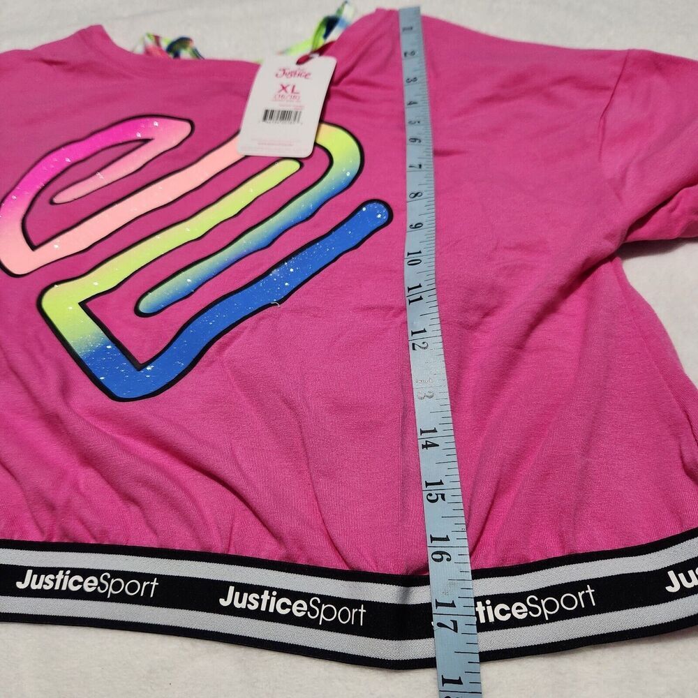 Justice Sweatshirt For Girls Pink Size XL Crop Logo Graphic with Tie Dye Bra - Picture 3 of 13